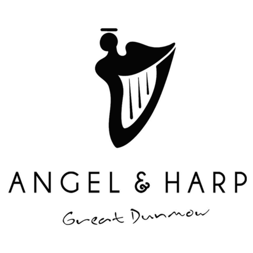 Angel and harp logo